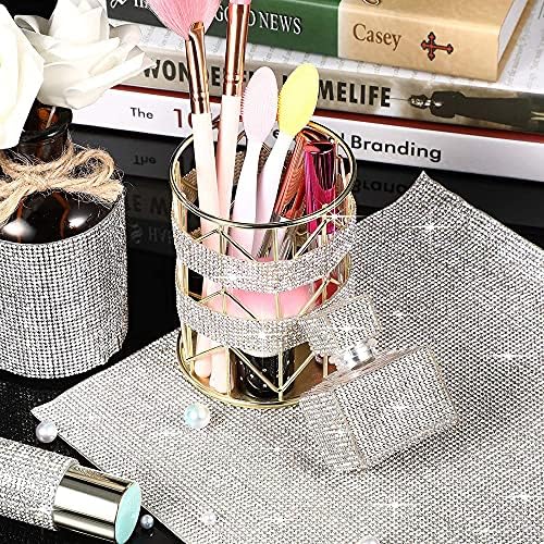 Allazone 24000 Pieces Bling Bling Crystal Rhinestones Sticker DIY, Self-Adhesive Crystal Stone Diamond Rhinestone Sheet Glitter Diamond, Scissors and Ruler for Car Gift Decoration (Gold Silver)