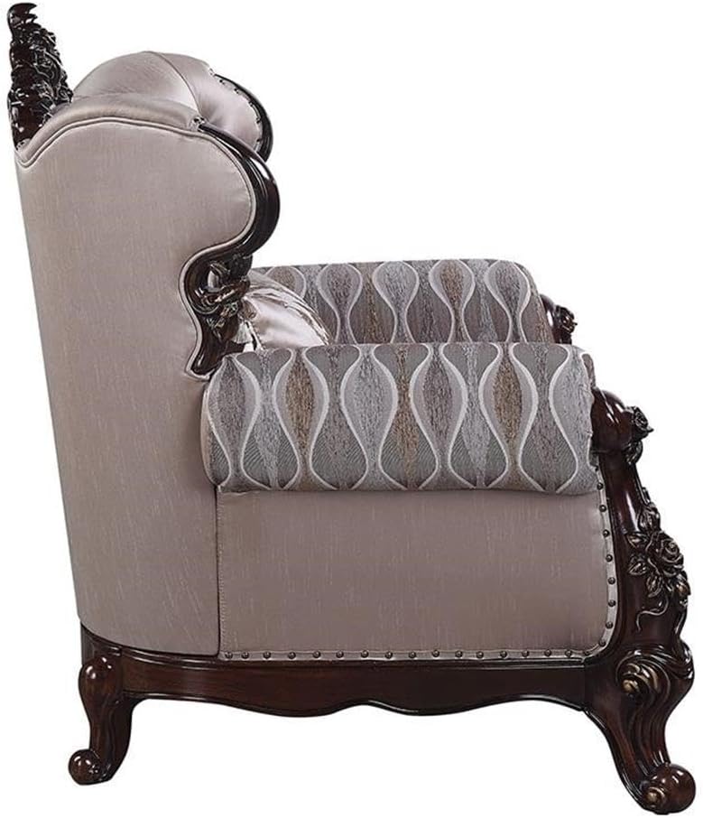 Acme Benbek Fabric Loveseat with 3 Pillows in Taupe and Antique Oak