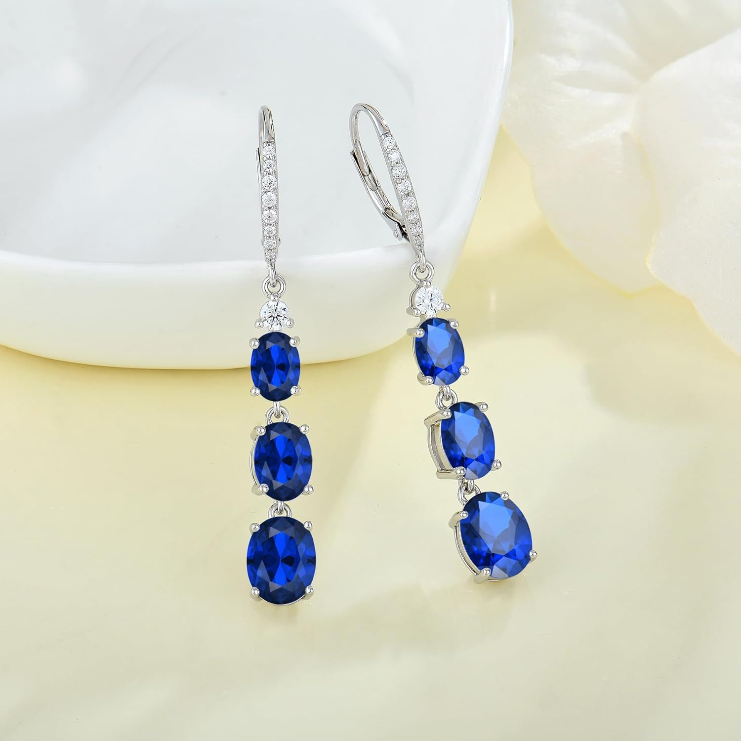 Women 925 Sterling Silver Birthstone 3-stone Leverback Drop Dangle Earrings 5A Cubic Zirconia Jewelry for Her - Image 4