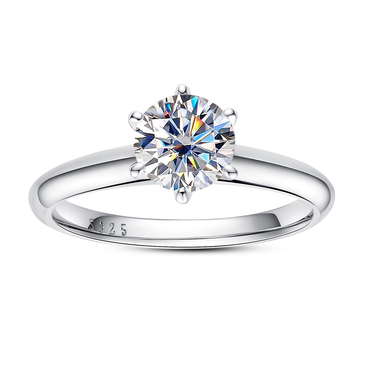 AimiIee Moissanite Ring, 0.5/1/1.5/2/2.5/3CT Round Brilliant Cut Six Prong Solitaire Gold Plated 925 Sterling Silver Engagement Promise Wedding Rings