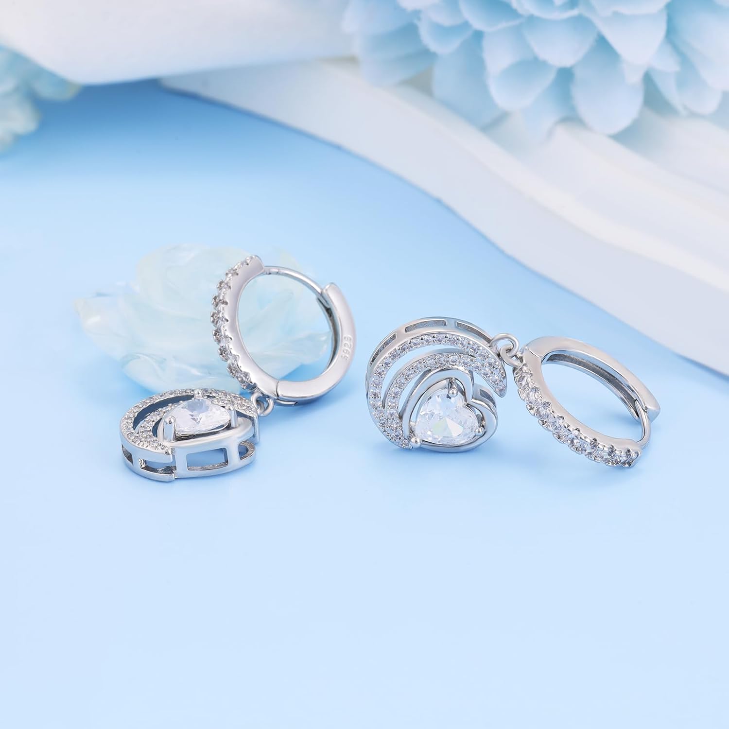 Heart Earrings for Women - Sterling Silver Dangle Hoop Earrings for Lady Hypoallergenic Sparkle Cubic Zirconia Infinity Love Heart Earring for Sensitive Ears Dainty Jewelry Gifts for Her Wife Mom - Image 3