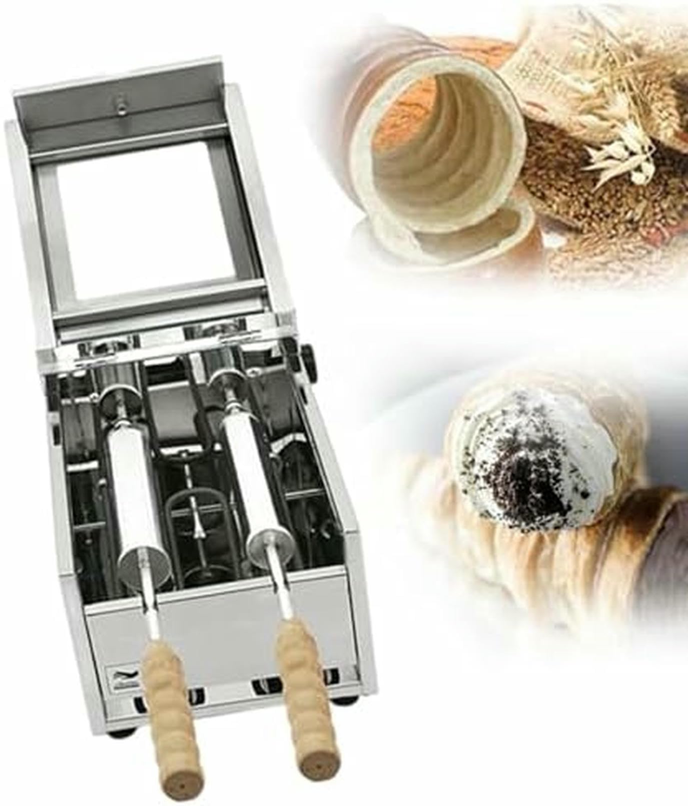Machine À Cornets De Glace Électrique, Four À Cheminée Professionnel avec 2 Rouleaux De Cuisson, Température Réglable, Idéal pour Les Cuisines, Restaurants, Supermarchés Et Snacks.