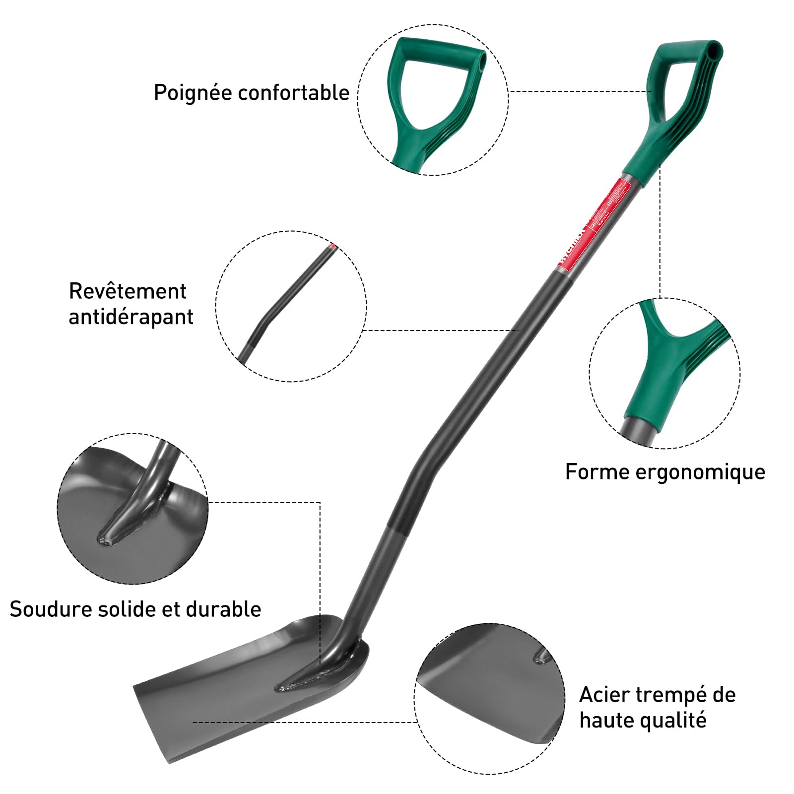 HYCHIKA Pelle de Jardin Carrée, Beche Jardinage, Pelle Metal, pour Ramasser Les Gravats, Outil pour l'agriculture et la Construction, Conception Ergonomique