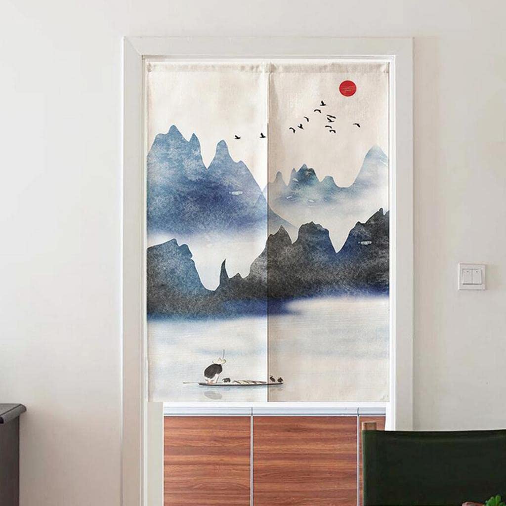 Japanese Style Cotton Linen Doorway Curtain Mountains and Birds-85x150cm-image-44