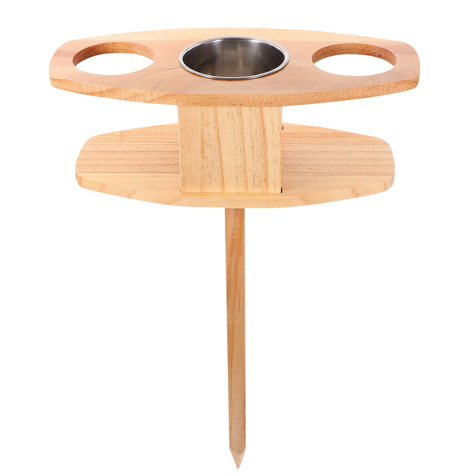 Housoutil Tavolino Pieghevole da Esterno in Legno Leggero e Portatile Supporto per Bicchiere di Vino per Spiaggia e Giardino