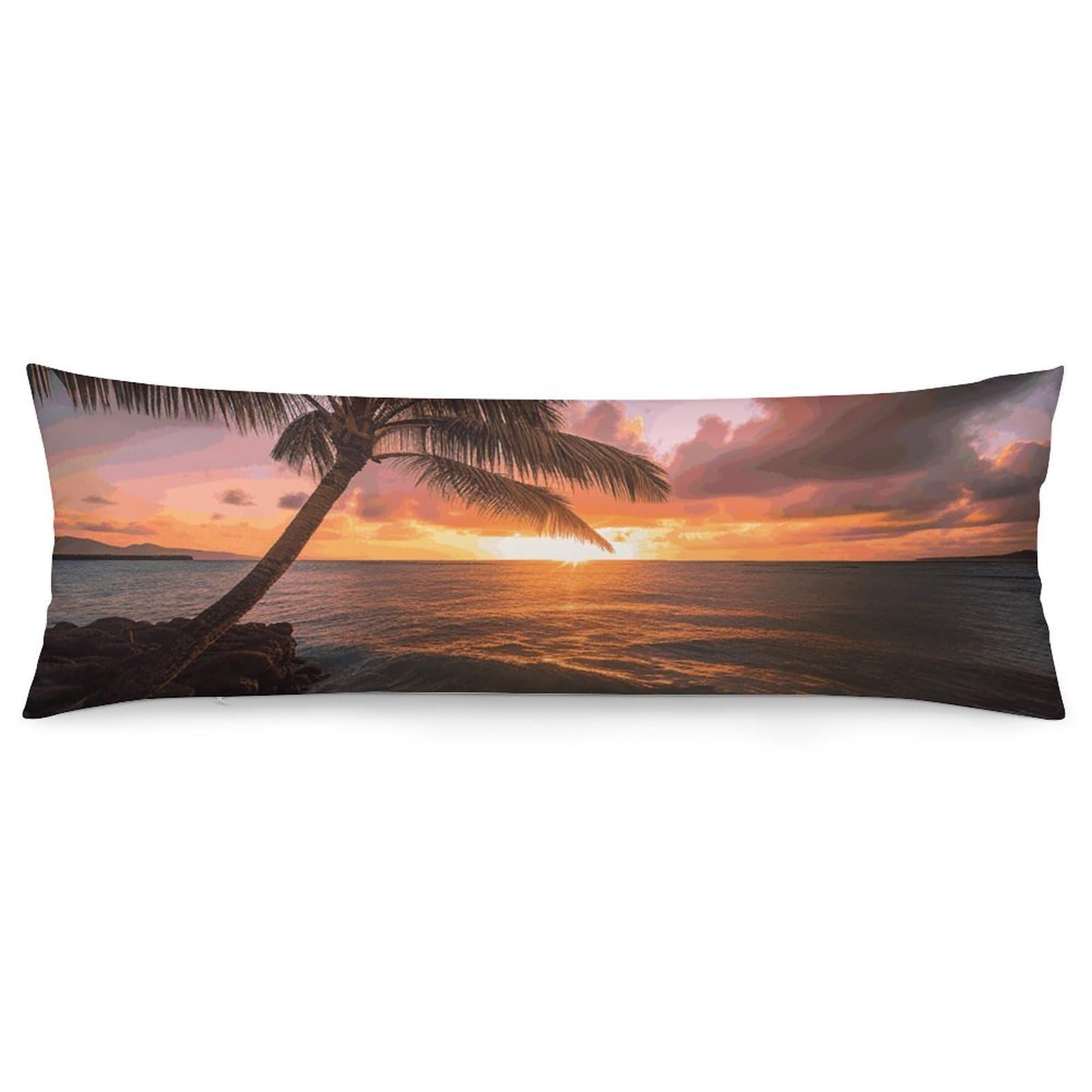 2 Pack Pillow Cases for Hair and Skin, Soft Breathable Pillow Case Covers with Hidden Zipper, Palm Tree Sunset Beach Pillowcase 20"x54" Pillow Covers for Sleeping Gift