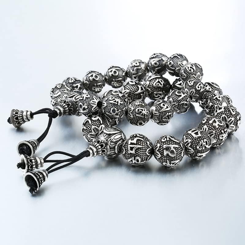 National Style Mens Stainless Steel Buddhist Mantra Beads Link Bracelet Chain