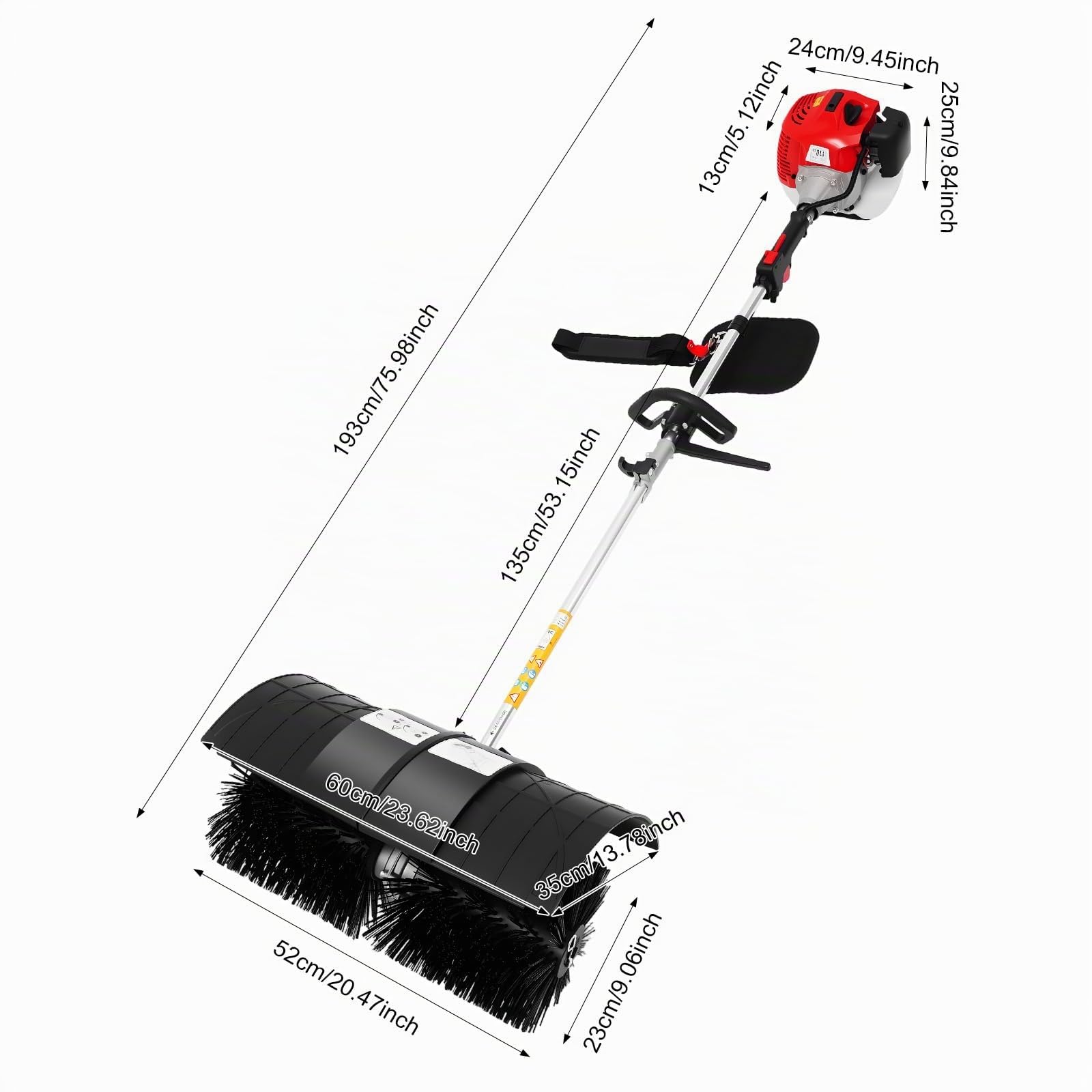 Barredora de gasolina de 52 CC, 2 tiempos, 1,7 kW, 2,3 CV, motor de gasolina Broom, dispositivo de mano/lateral colgante, barrido, limpieza para avenidas, césped (A)