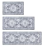 WOBUBU Kitchen Rugs Sets of 3 Non Slip Washable Kitchen Mats for Floor 3 Piece Kitchen Runner Rug Set Super Soft Area Rugs for Kitchen Laundry Room Entryway Grey