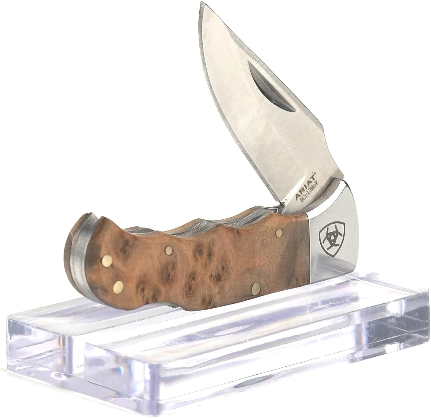 ARIAT Small Single Blade Folding Knife, Burl Wood Handle - Traditional Design