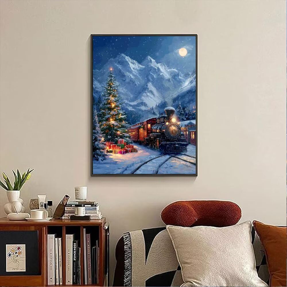 Boże Narodzenie Pociąg Diament Malarstwo Dorosłych Zestawów, 5D Okrągłe Diamenty Malarstwo Dzieci Malarstwo, Diamant Art Haft Cross Stitch Obrazy, Mozaika Sztuka Do Dekoracji Ściany 80x110cm HJ8-775