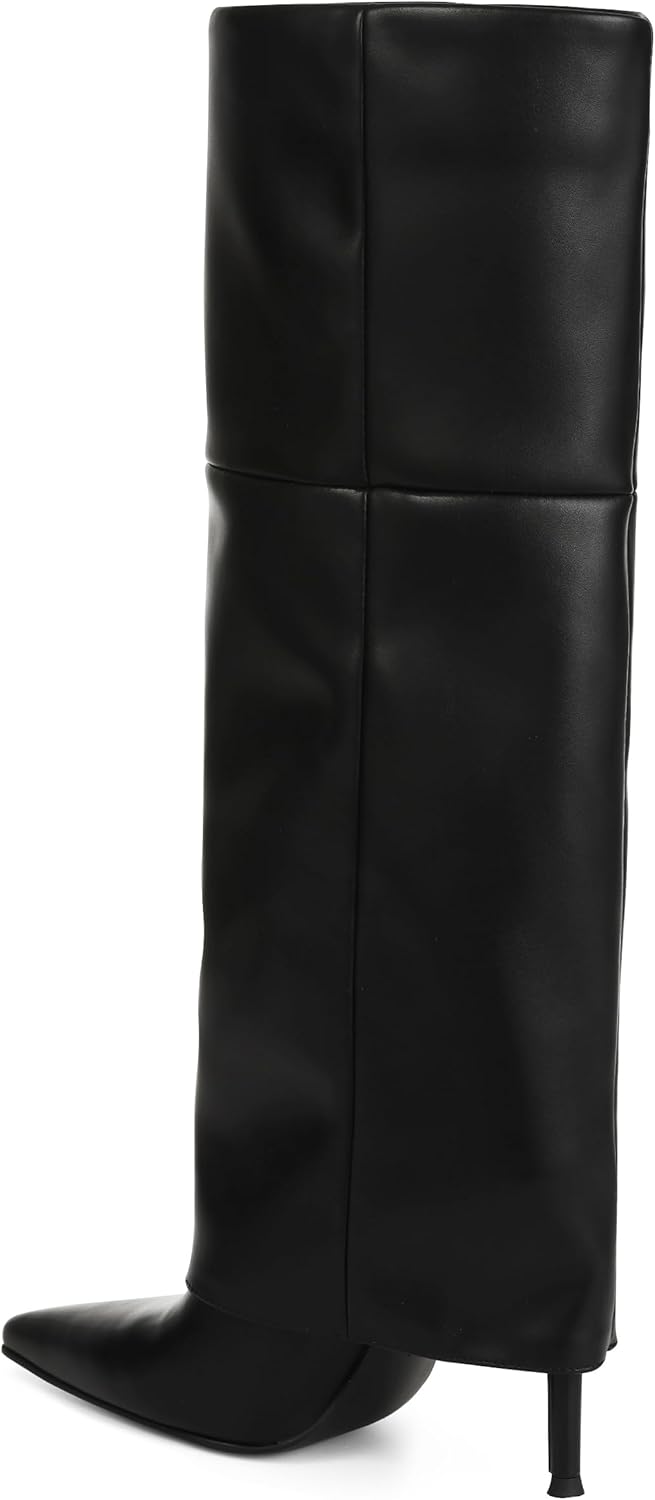 Oiamenne Women's Fold Over Boots Knee High Boots for Women Pointed Toe Stiletto Heel Long Boots Sexy Tall Boots Slip On Fall Winter boots - Image 6