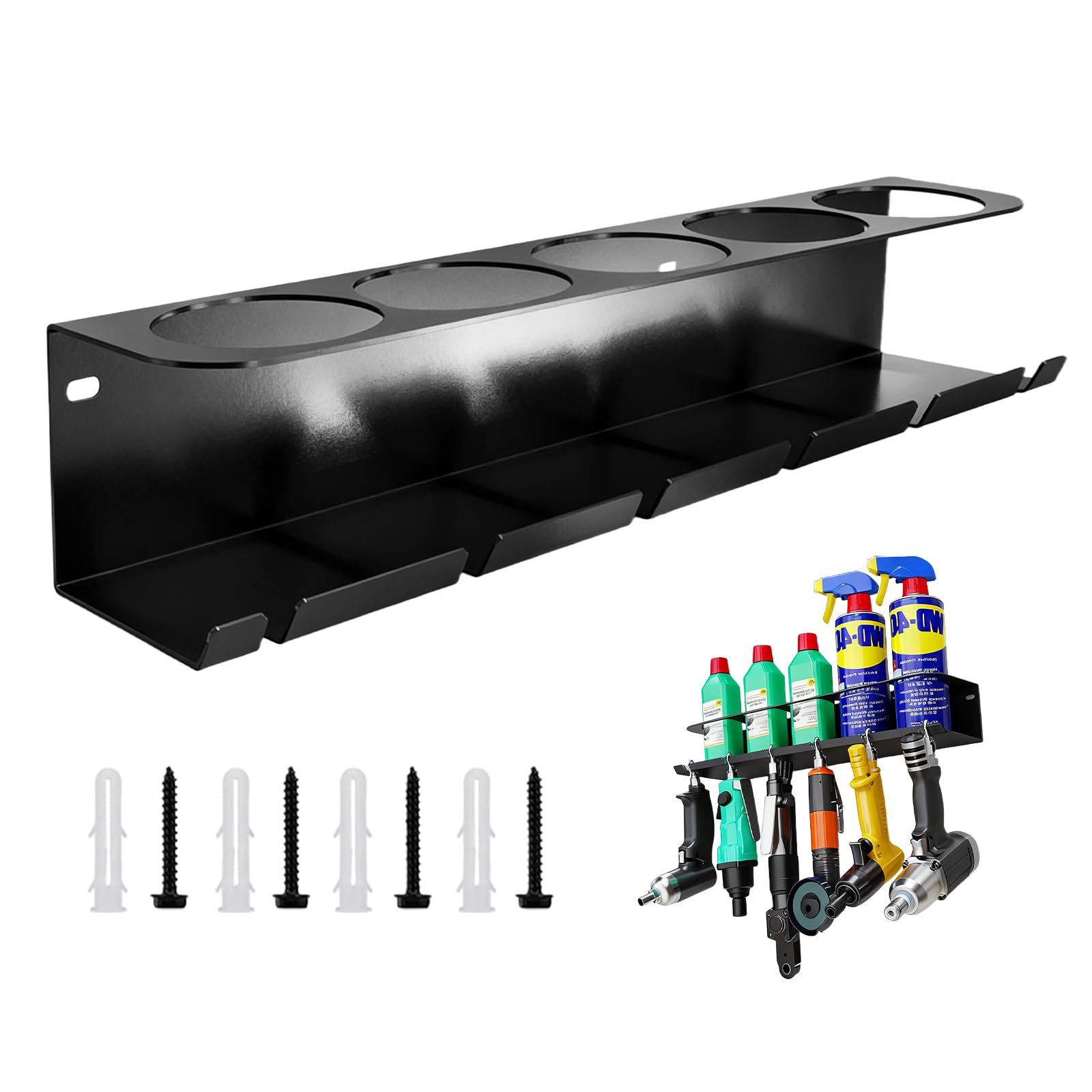 Soporte para botellas de spray: soporte para latas de aerosol con 5 agujeros y 6 ranuras, estante para botellas de spray con tubo expansor y tornillos, estante de pared, soporte para latas