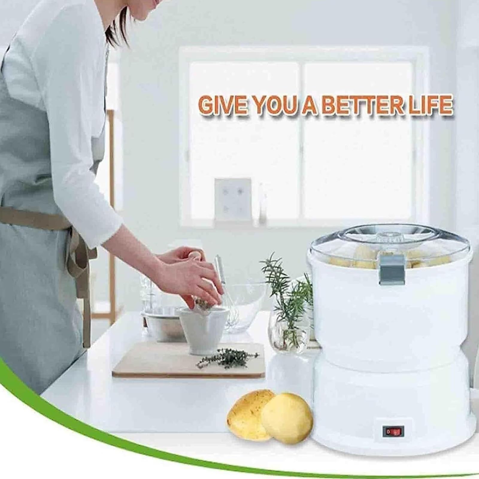 Pelador rotatorio automático, pelador de Patatas eléctrico, secador de Verduras, pelado rápido, operación de un Toque, deshidratador de ensaladas, pelador de Verduras multifunción(P01)