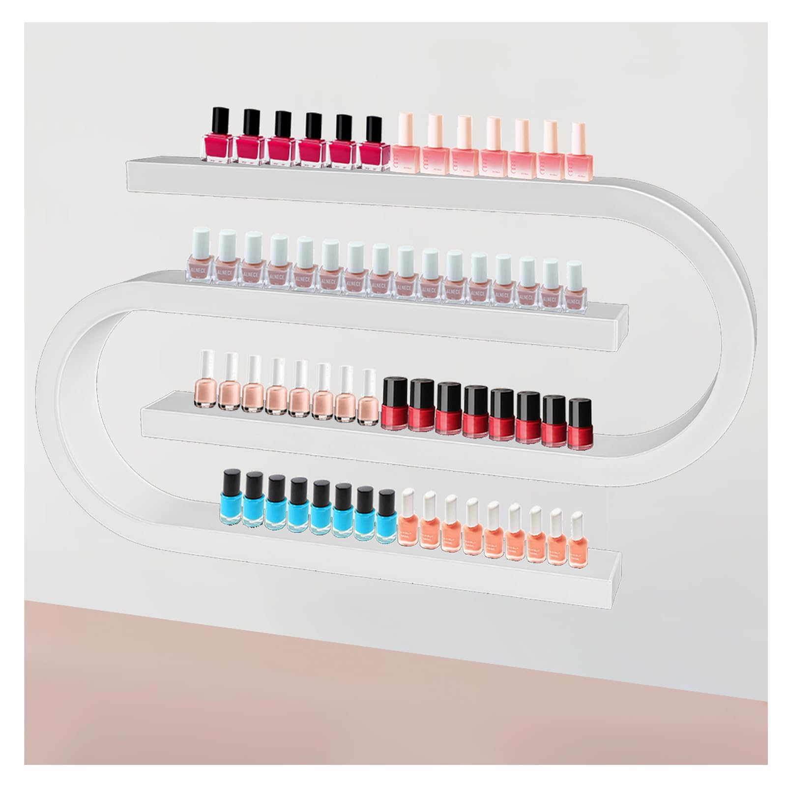 Expositor Esmaltes Uñas Estilo Europeo, Moderno Soporte Almacenamiento En Blanco Y Negro, Organizador De Pared, Ideal para Salón de Belleza Y Decoración del Hogar,Blanca,2P