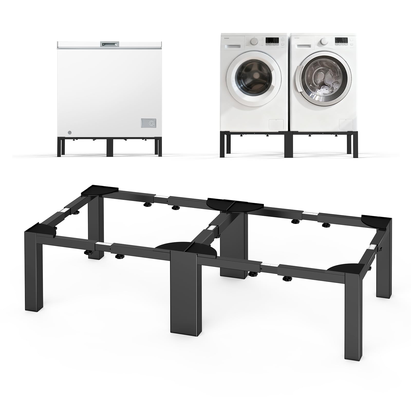 SKM Washer and Dryer Pedestals Adjustable Universal Stand 40.9-66.14" L 20.47-33.07" W Heavy Duty Steel Laundry Pedestal 7 Legs 441LB for Front Load Washer Dryer Refrigerator, Black