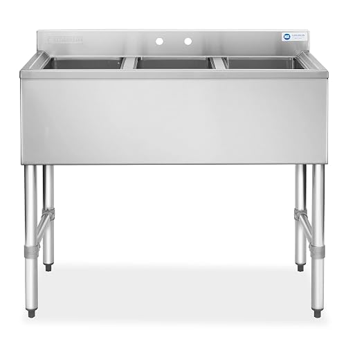 GRIDMANN 3 Compartment Stainless Steel Bar Sink, NSF Commercial Kitchen Underbar Sink with 10' L x 14' W x 10' D Bowls f