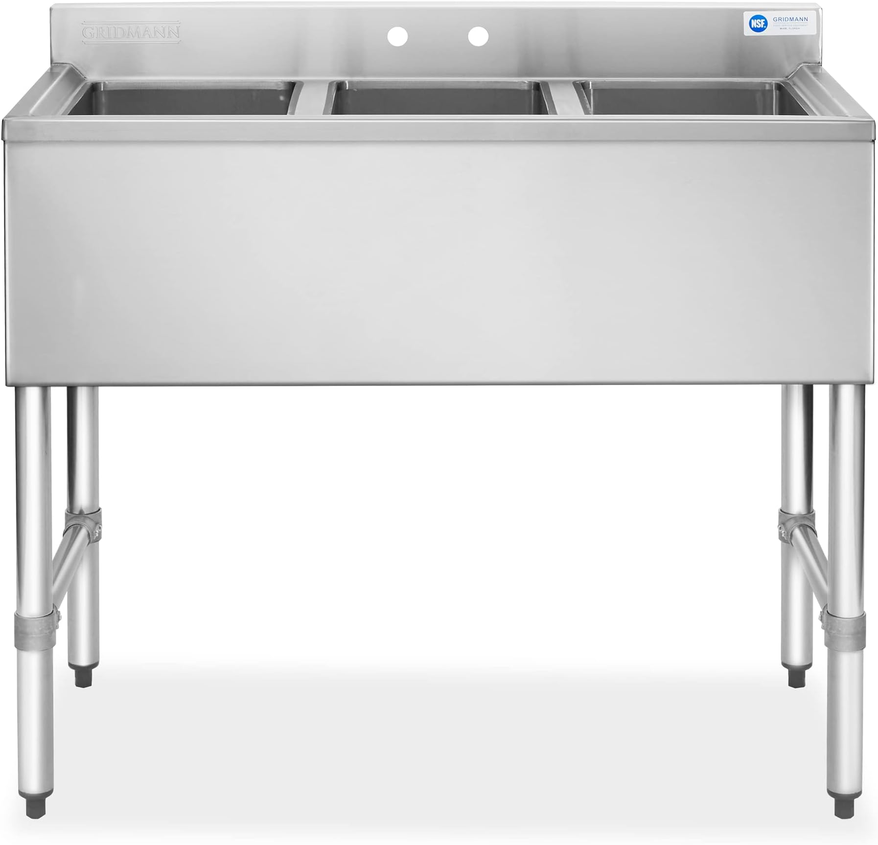 GRIDMANN 3 Compartment Stainless Steel Bar Sink, NSF Commercial Kitchen Underbar Sink with 10" L x 14" W x 10" D Bowls for Restaurant, Laundry, Garage