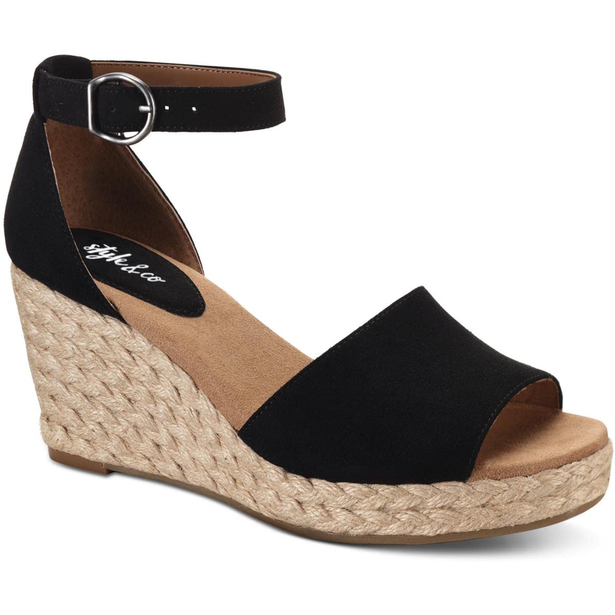 Style & Co. Style & Co. Womens Seleene synthetic suede Wedge Sandals Black 10.5 Medium (B,M)