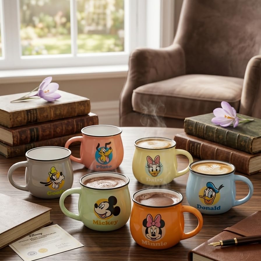Image of Clay Craft Disney Mickey Mouse & Friends Ceramic Mug Set, Set of 6 | Character Printed Mugs with Mickey, Minnie, Donald, Daisy, Goofy & Pluto | Gift for Home, Office, Family & Disney Lovers | 170 ml