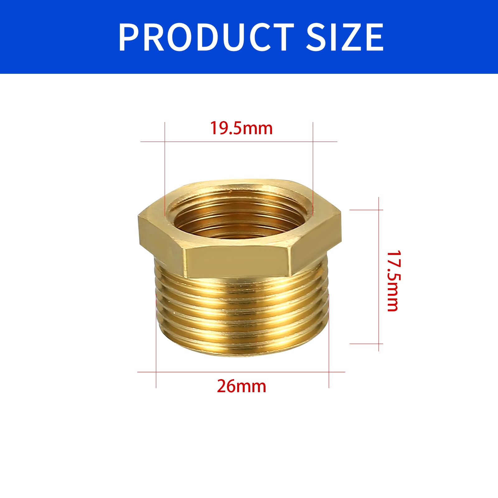 MiJunHD 2PCS Brass Reducer Connector | BSP Female Thread G3/4≈25mm To Male Thread G1/2≈20mm | Pipe Thread Reducing Joint Plumbing Adapter For Pipe