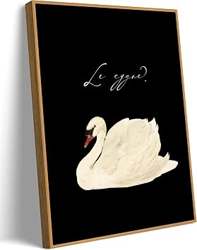 EAGLOG Vintage Framed-White Swan Wall Art,Farmhouse Animal Canvas Print,Black And White Cottagecore Picture,Eclectic Rustic Artwork,Moody Painting Wall Decor for Living Room Bedroom Office 16x24in