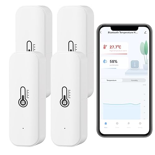 Termómetro inteligente WiFi, higrómetro, 4 unidades, sensor de humedad de temperatura ambiente interior con alerta de notificación de aplicación,