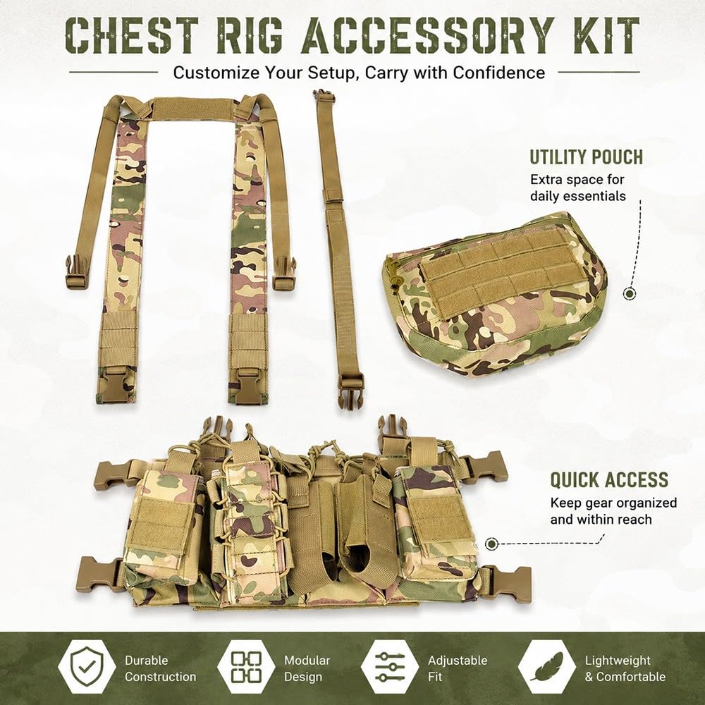 Chaleco Chest Rig Táctico MOLLE Hombre Mujer, Bolsa De Pecho Con Arnés Ajustable Y Bolsillos Para Cargadores Airsoft Caza Paintball Senderismo Camping Y Actividades Outdoor