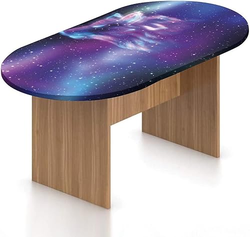 Mantel ovalado ajustable para patio, poliéster elástico de fantasía, cielo estrellado del norte psicodélico con estampado de lobo aurora, se adapta