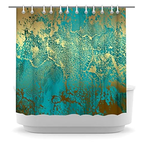 LyerArtork Abstract Shower Curtain Teal and Gold Bathroom Curtains Turquoise Aqua Modern Fabric Bath Curtain Durable Polyester for Bathroom Bathtub Decor with Hooks 72x72inch Cover