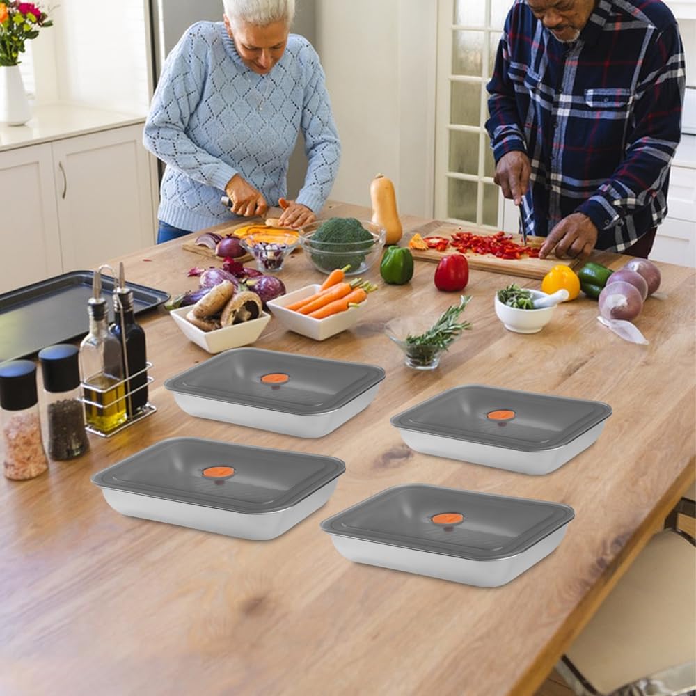 Set 4 Contenitori Per Snack In Acciaio Inossidabile 304 Con Coperchi In Silicone - A Prova Di Perdite