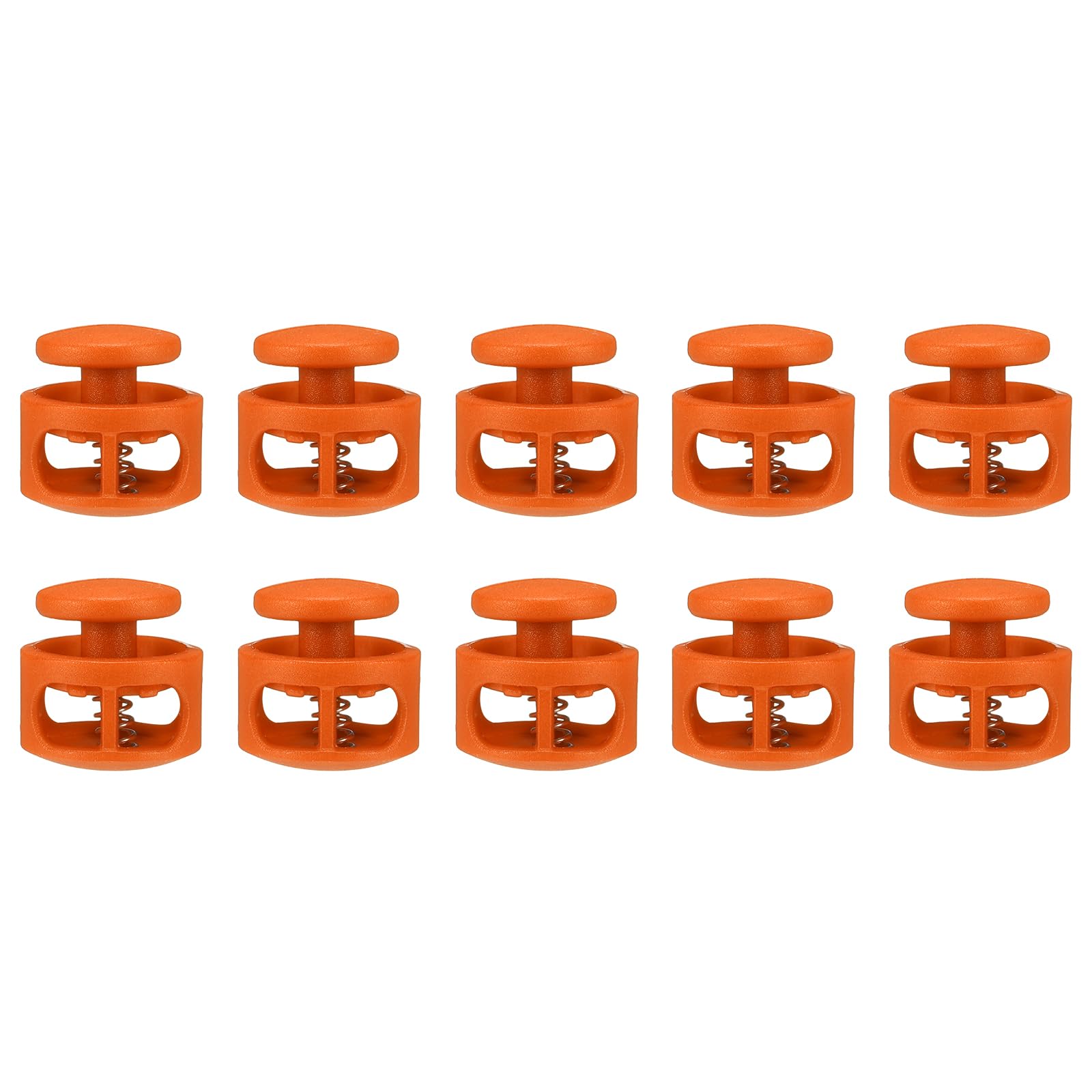 sourcing map 10pcs Plastic Cord Locks Double Hole Spring Toggle Stopper Clip Elastic Clasp Lock Fastener for Drawstring, Paracord, Bags, Clothing, Gloves String Lock Replacement, Orange
