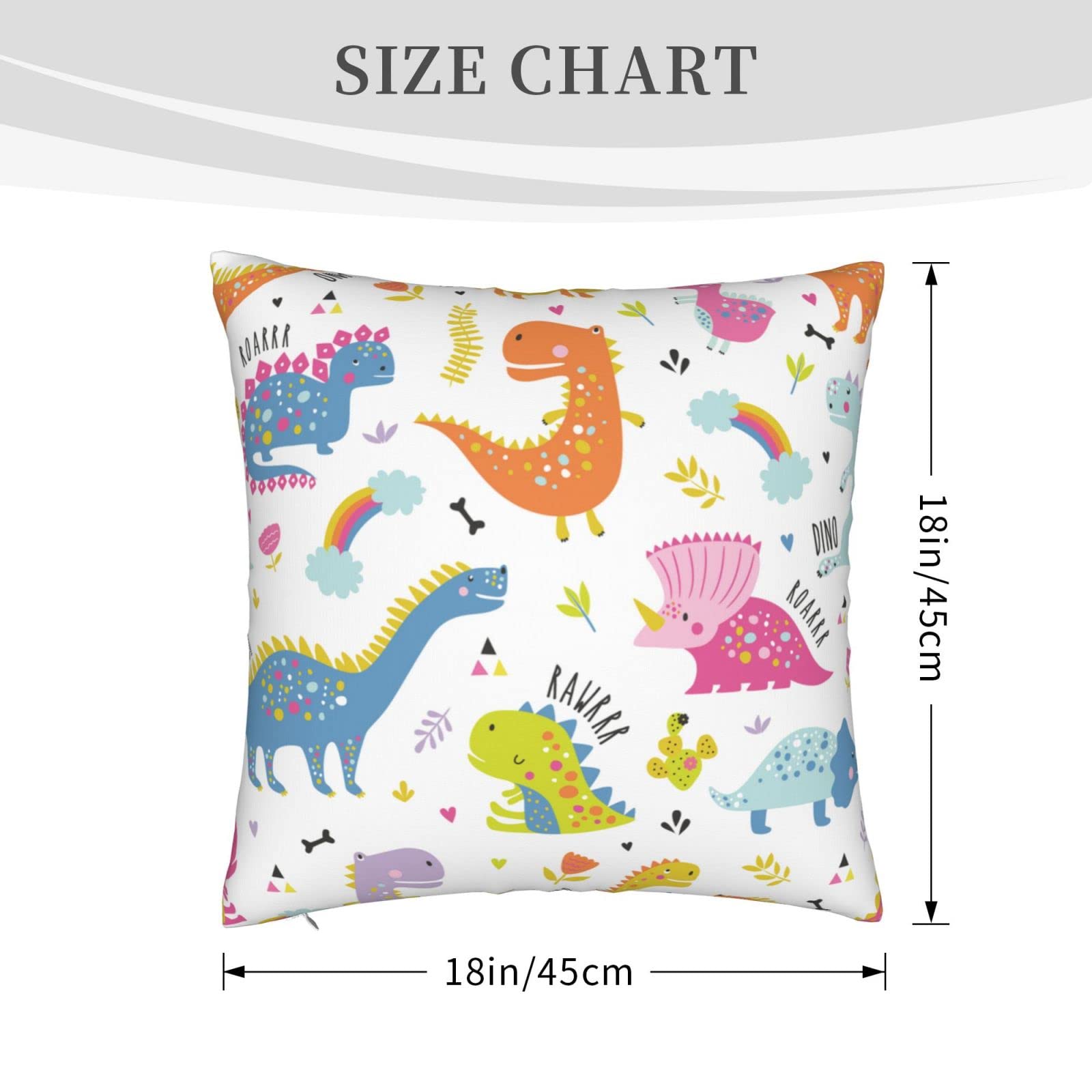 VARUN Dinosaur Throw Pillow Covers Colorful Animal Dinosaur Children's Drawing Cute Design Square Pillowcases for Home Decor Sofa Car Bedroom Pillow case 18x18inch