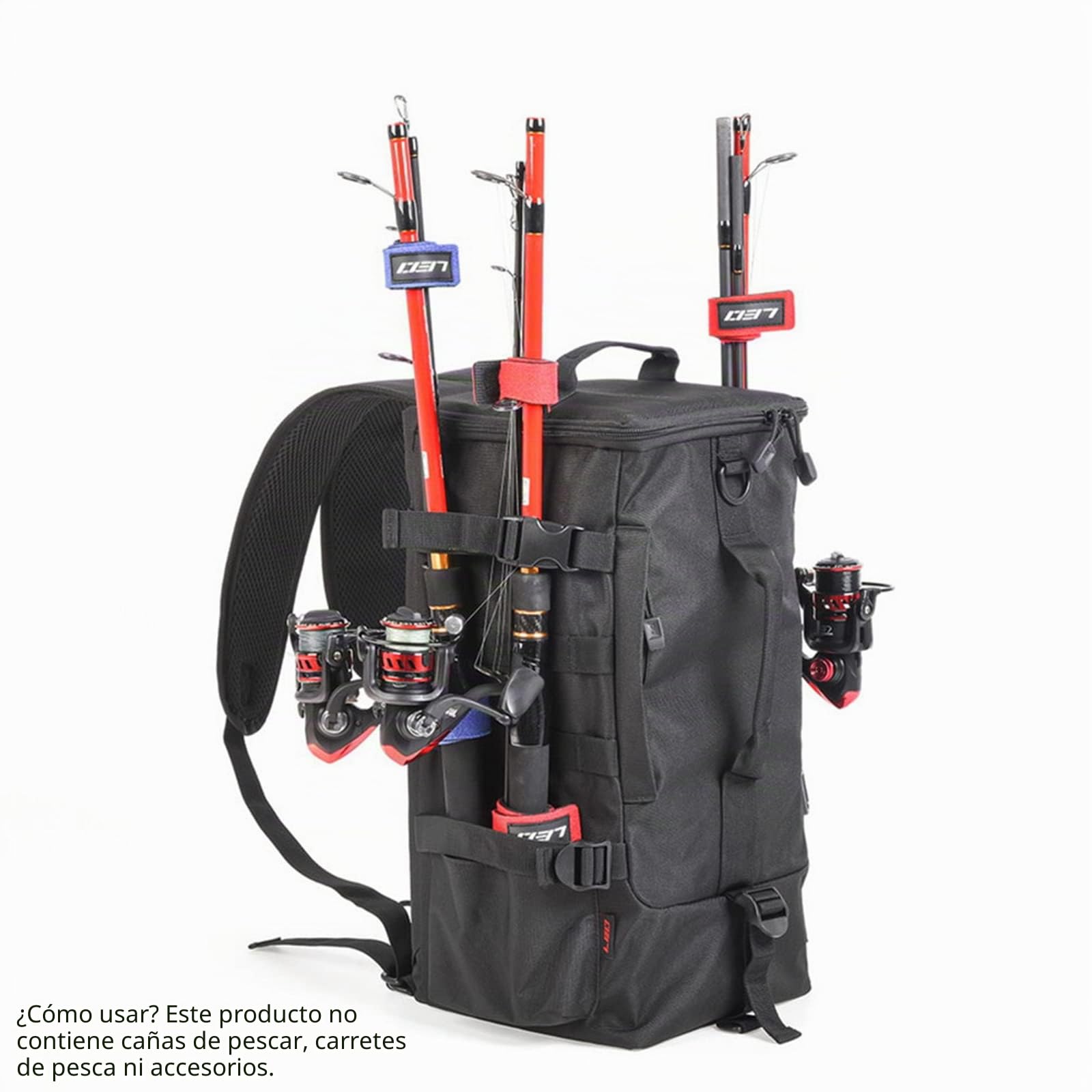 Mochila de Pesca, 2 Soportes para caña de Pescar, Mochila sin 4 Cajas de Aparejos, Bolsa de Equipo de Pesca Grande de 17.4 L para Pesca de Trucha, al Aire Libre, Camping, Senderismo, Negro