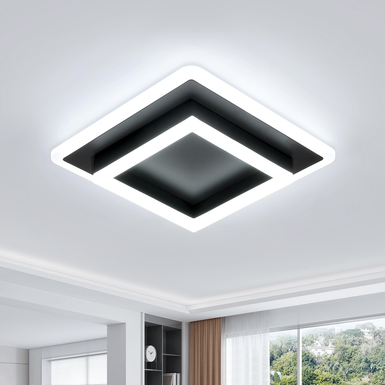 DELIPOP Plafoniera LED Soffitto Quadrata, 30W 3600LM Lampada da Soffitto Moderna Acrilico, Nero Lampadario a LED da Soffitto per Bagno Cucina Camera da Letto Sala Corridoio, Bianco Freddo 6500K