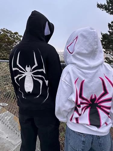 Miniatura 4 de Y2k Spider Print Hoodies Hip Hop Zipper Long Sleeve Jacket Coats Harajuku Casual Loose Hooded Sweatshirt