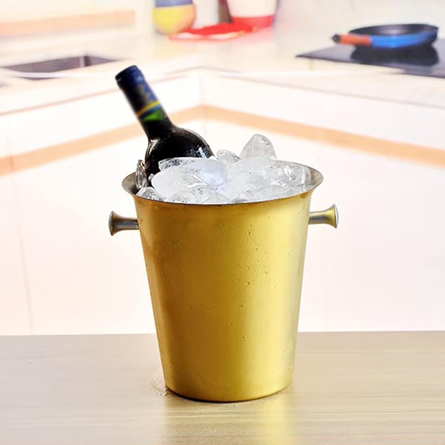 Ice Bucket Stainless Steel Ice Tub Cooler for Wine and Beer Insulated Beverage Large 5L Round Party, Drink Bucket for Parties, Golden Beverage Ice Tub