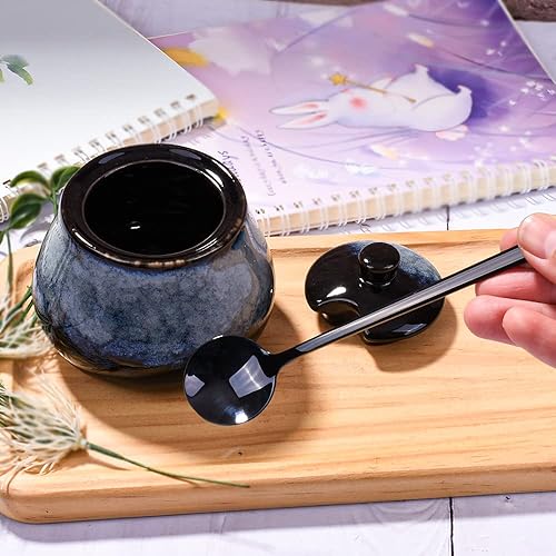 Miniatura 7 de Ceramic Sugar Bowls for Sugar Seasoning Salt Container with Lid and Stainless Steel Spoon for Home and Kitchen(Blue-gray)