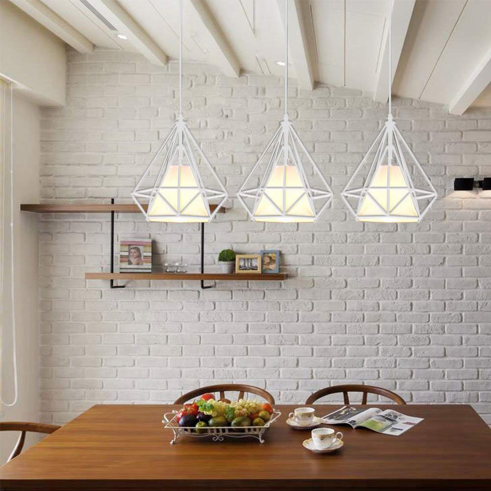 Lustre Suspension E27 Cage en Fer Forme Diamant avec Douille Eclairage pour Décor Restaurant Salle Chambre (BLANC, S<25CM>)