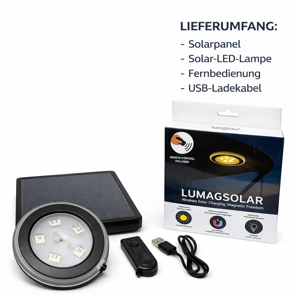 LumagSolar Solar LED Lampe für Boot & Outdoor, Magnetische Befestigung, Kabellos, 3 Lichtmodi, USB-C Ladefunktion