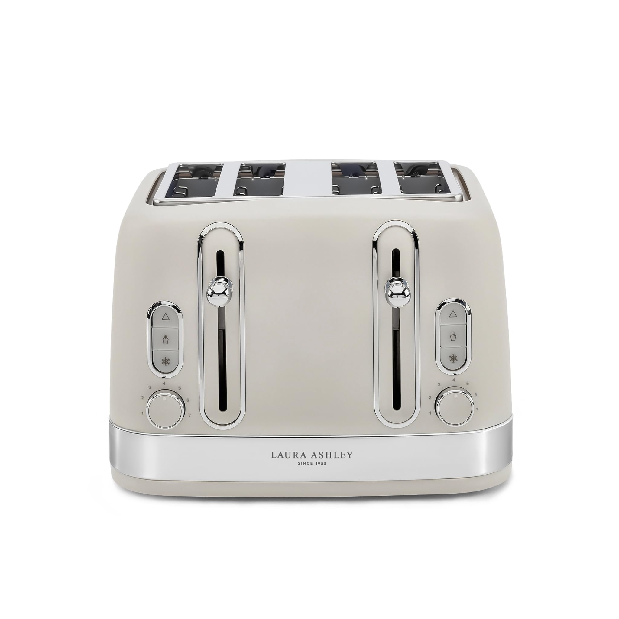 Laura Ashley Dove Grey 4 Slice Toaster with Wide Slots - Easy to Use Multi Functional Bread Toaster 4 Slice with High Lift Lever, 7 Browning Levels, Independent Dual Controls, Defrost & Reheat Modes