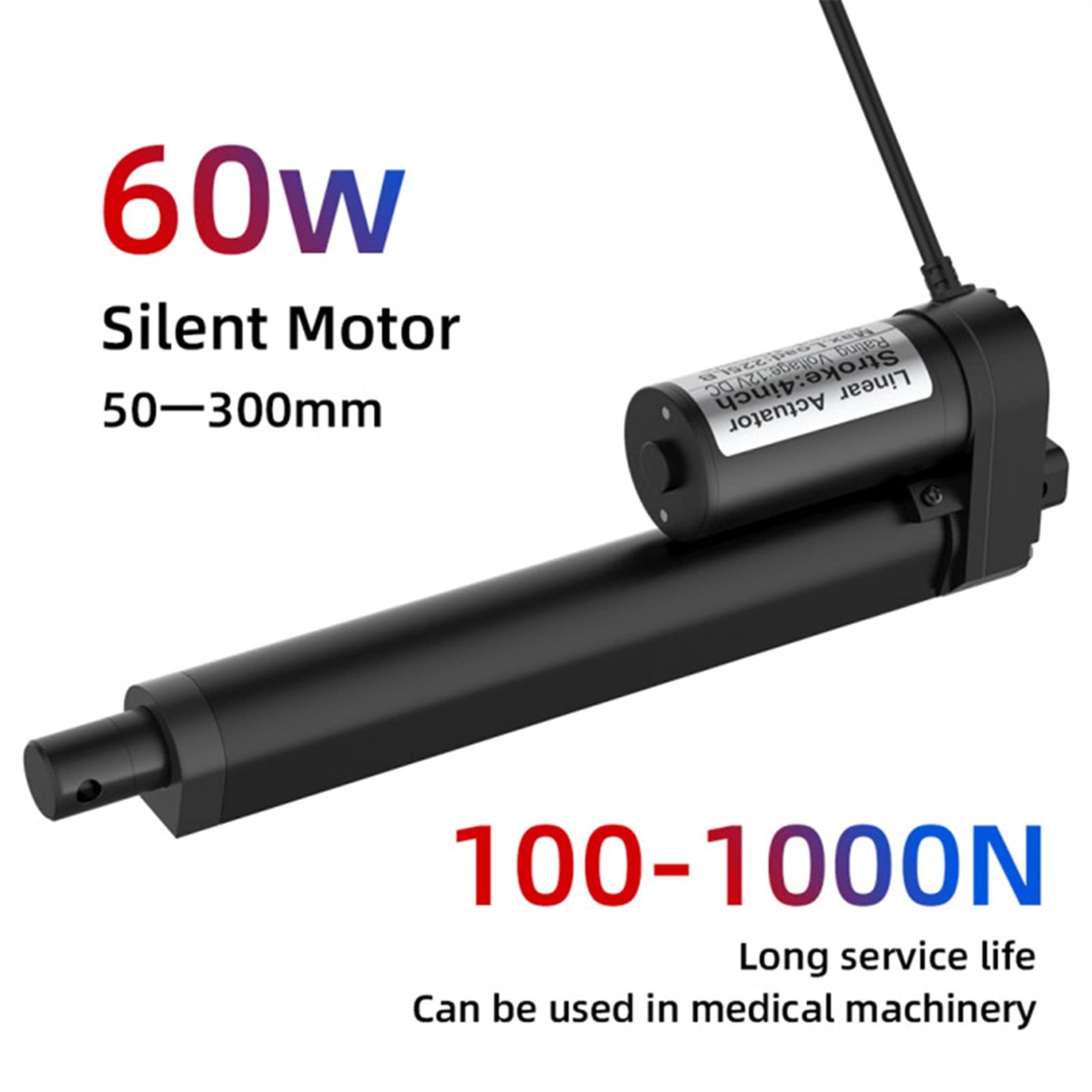 Siłownik liniowy o skoku roboczym, Siłownik liniowy 12 V DC Stop aluminium 900 N Obciążenie 7 mm/s Prędkość 50–250 mm Skok(200mm Stroke,500N 20mm per second)
