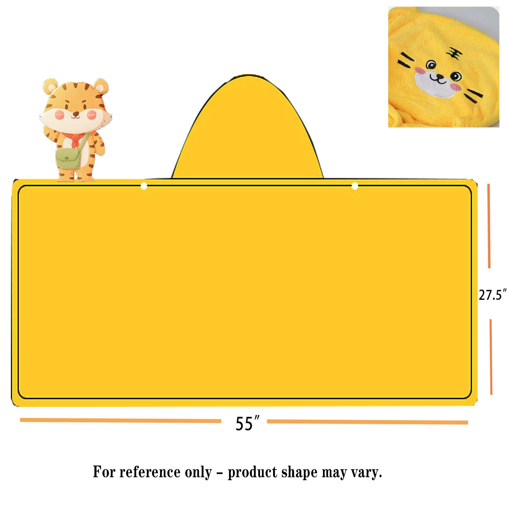 Toalla de baño para niños pequeños, toallas de bebé con capucha, 27.5 x 55 pulgadas, ultra absorbente, suave, toalla de ducha para niños y niñas (amarillo atardecer)