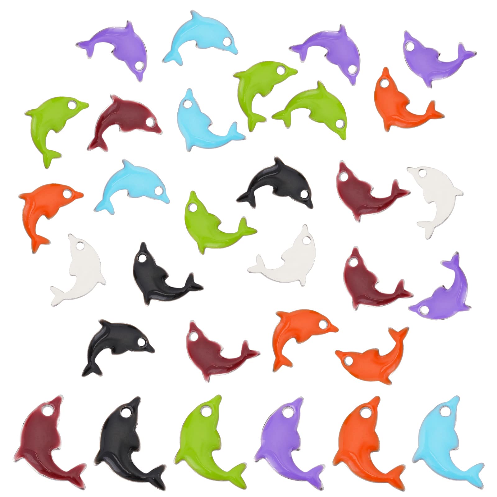 UNICRAFTALE 24 Pieces 6 Colours Dolphin Pattern Pendants and Pendants Stainless Steel Enamel Mixed Color Animal Charms for Jewelry Making, Hole 1.2 mm