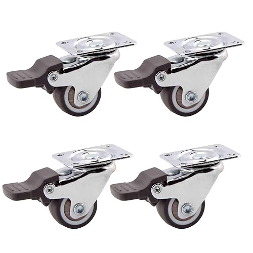 Ruedas giratorias de 1 pulgada, ruedas de goma suave para muebles, ruedas de placa de bloqueo con placa superior de 360 grados y frenos dobles,