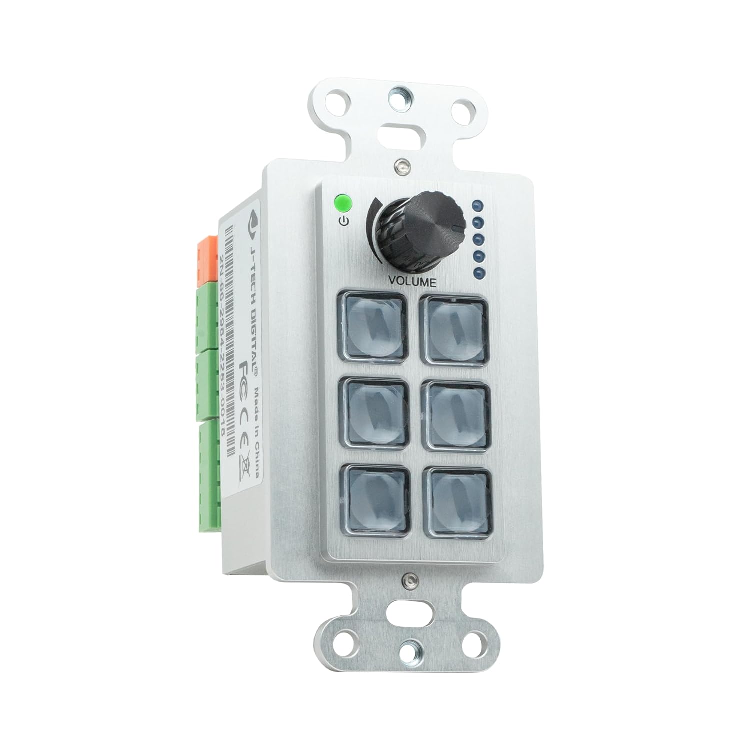 6-Button Control Panel Wall Plate w/Customizable Buttons, Volume Knob, RS232, IR, TCP/IP, Relay Control, Supports PoE, and Web-Based Interface by J-Tech Digital [JTECH-P6]