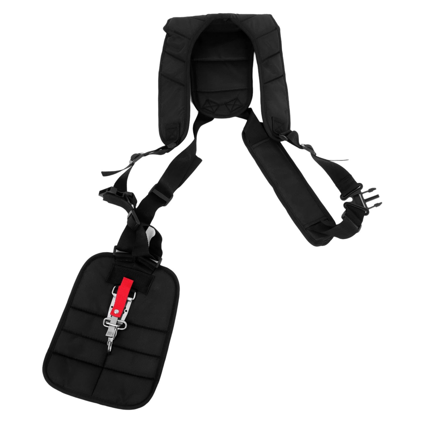 Mipcase Arnés Acolchado para Desbrozadora Profesional, Doble Hombro, Nylon Negro, Hebilla Ajustable y Cinturón para Jardinería, Distribuye la Carga