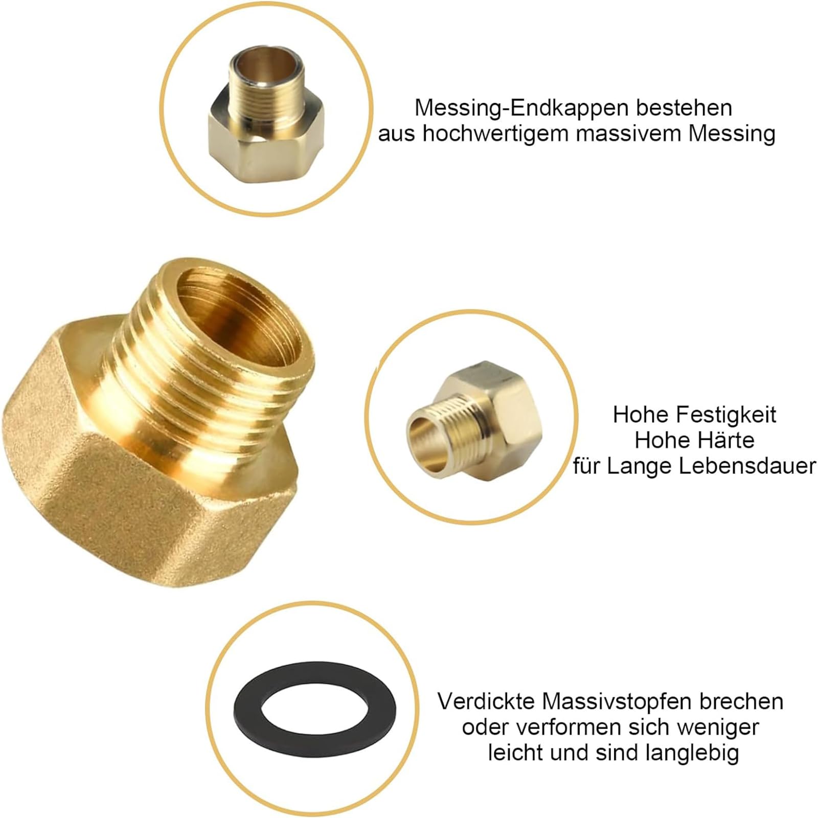 Produktbild von Reduzierstück 3/8 Auf 1/2 Zoll – 6 Stück Messing-Gewindefittings, Sechseckig, Für Wasserhähne Und Sanitär