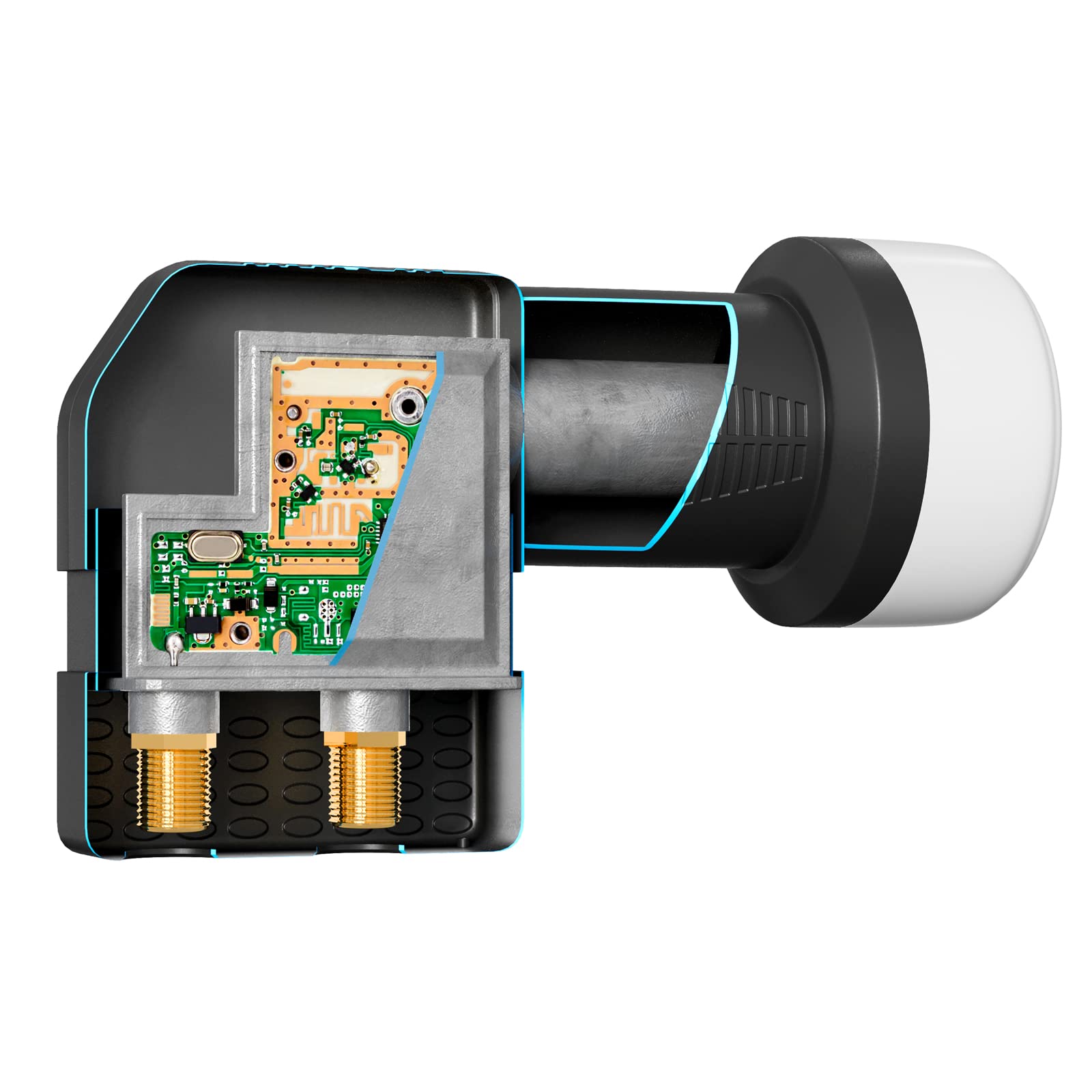 HB-DIGITAL Twin LNB LNC 2 User Direct ✨ FULL HD TV 3D 4K black Black ■ gilded contacts ■ Weather protection (extendable)