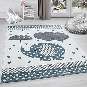 Carpettex Elefant Kinderteppich Blau 80x150 cm